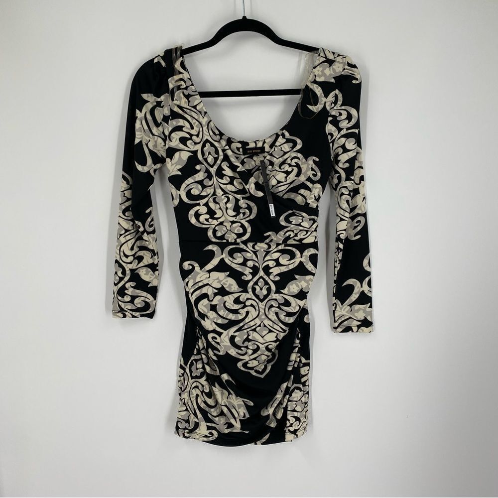 Miss Avenue Black And Cream Patterned Mini Dress Size S